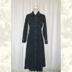 Rampage Y2K Women's Denim Dress Medium Midi Maxi Dark Wash Western Long Sleeve